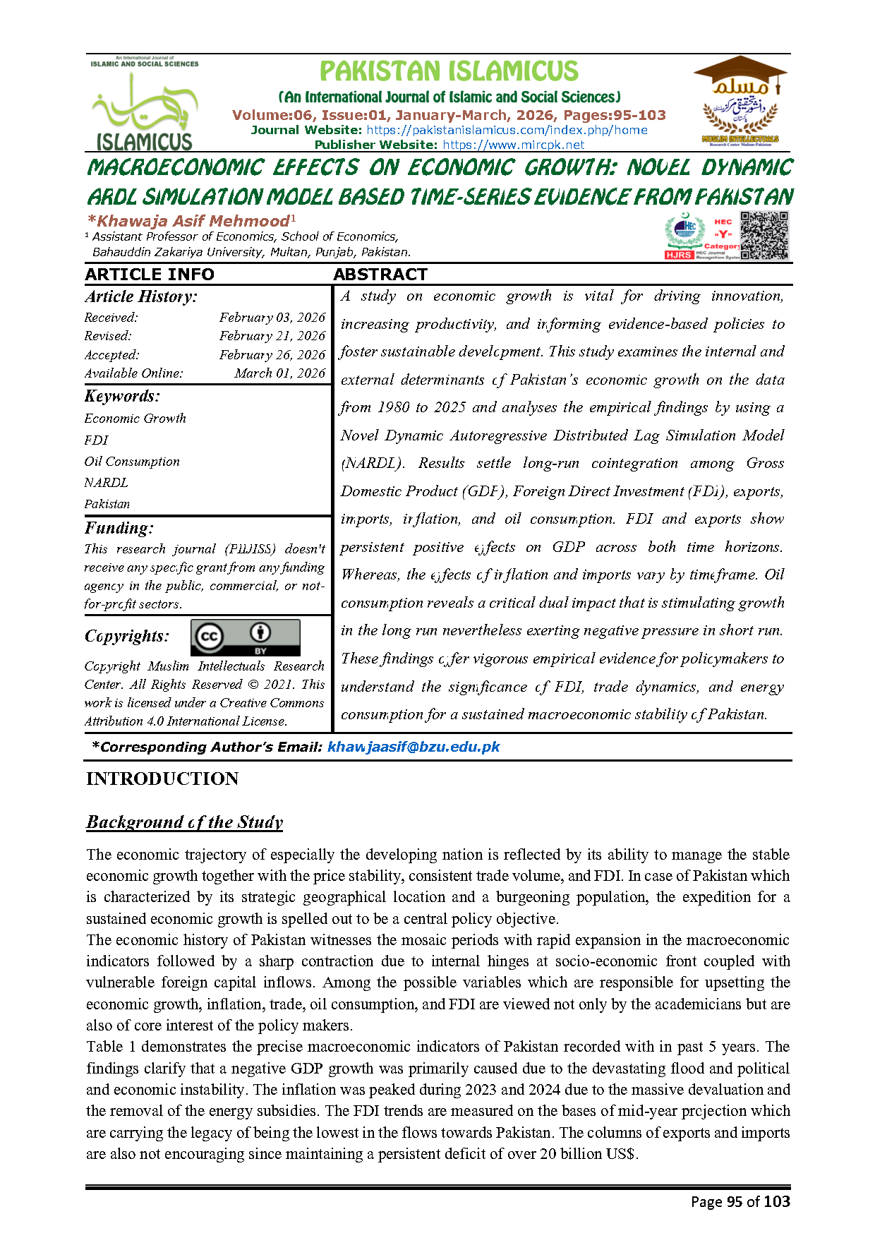 11 English Final PAKISTAN ISLAMICUS January March 2026 Vol 06 Issue 01 Citation Page