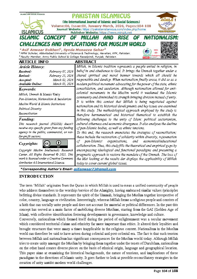 12 English Final PAKISTAN ISLAMICUS January March 2026 Vol 06 Issue 01 Citation Page